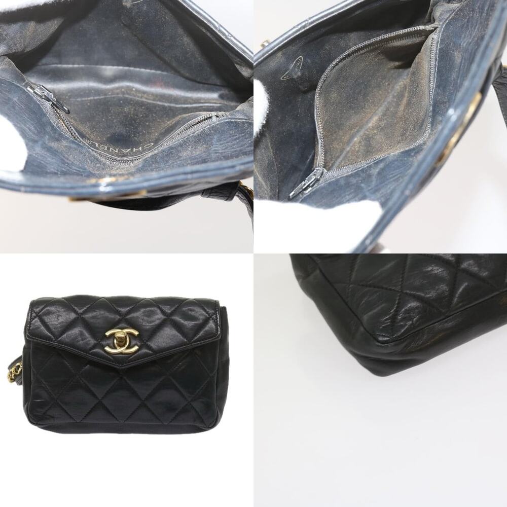 Chanel Matelasse Turn Lock Chain Waist Bag Lamb Skin Black CC - Picture 5 of 7